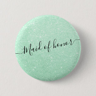 Moderne, elegante und grüne Glitzer-Trauzeugin Button