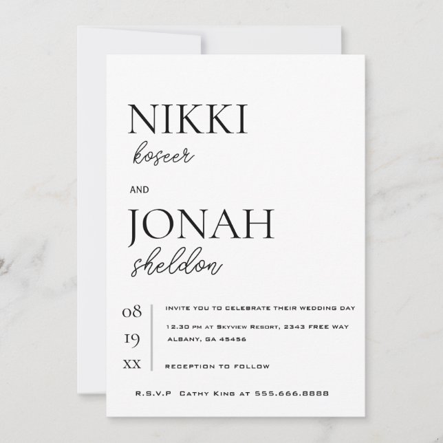 Moderne, elegante und Minimalistische Hochzeit Einladung (Vorderseite)