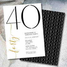 Moderne elegante vierzig Schwarz Weiß 40. Geburtst