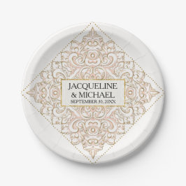 Moderne, elegante Vintage Blush Pink Damask Hochze Pappteller