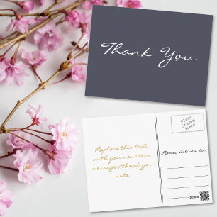 Moderne elegante violette falsche Goldschrift Dank Postkarte