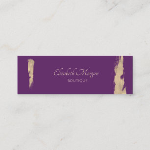 Moderne Elegante Violette Goldene Pinselstrich Mini Visitenkarte