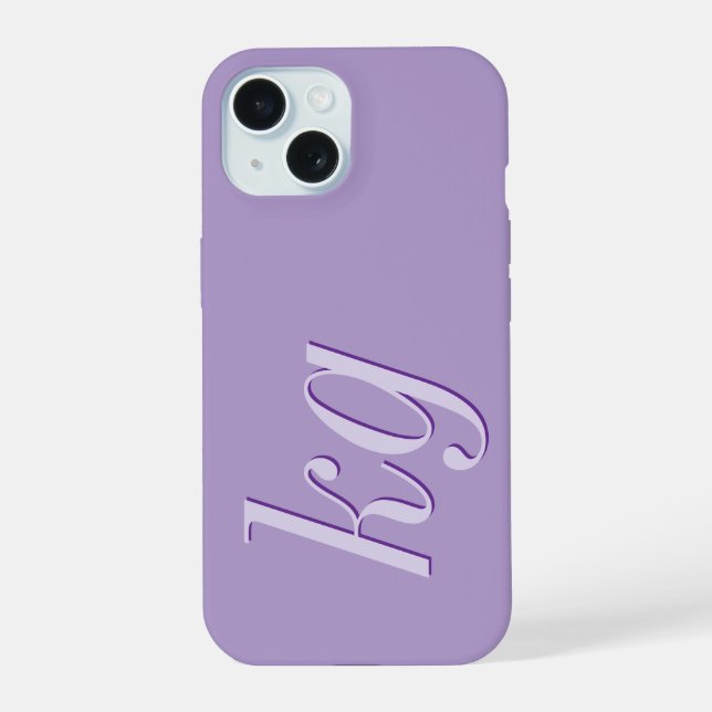 Moderne elegante violette Monogramm-Initialen iPhone 15 Hülle (Rückseite)