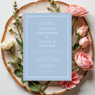 Moderne elegante virtuelle Hochzeit in Puderblau Einladung