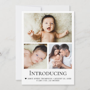 Moderne elegante Vorstellung Baby drei Fotos Dankeskarte
