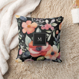 Moderne elegante Wasserfarbe florale monogrammiert Kissen
