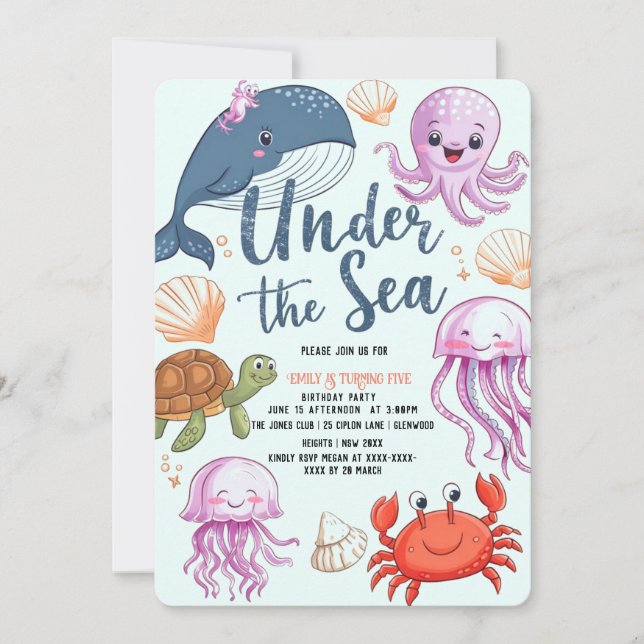 Moderne, elegante Wasserfarbe unter dem Meeresgebu Einladung (Vorderseite)