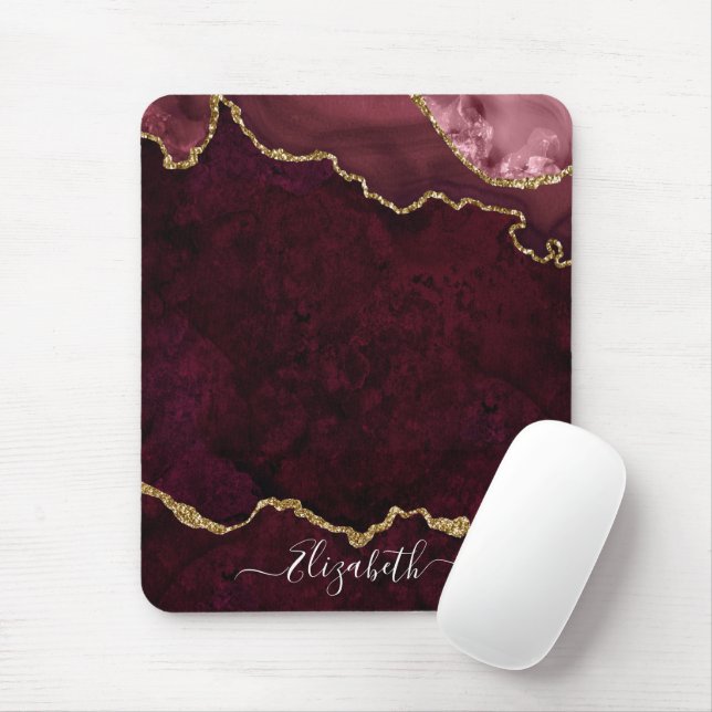 Moderne Elegante Wasserfarben Marble Geode Rose Go Mousepad (Mit Mouse)