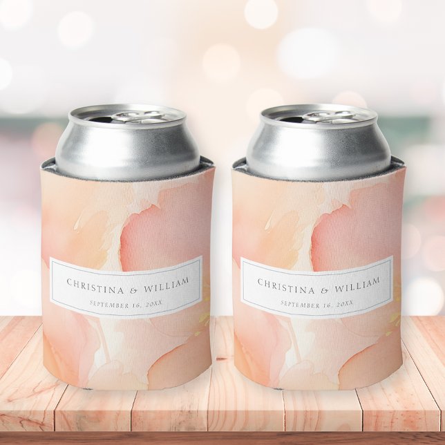 Moderne Elegante Wasserfarben Peach Floral Wedding Dosenkühler (Von Creator hochgeladen)