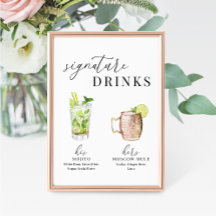 Moderne Elegante Wasserfarben Signature Drinks Zei
