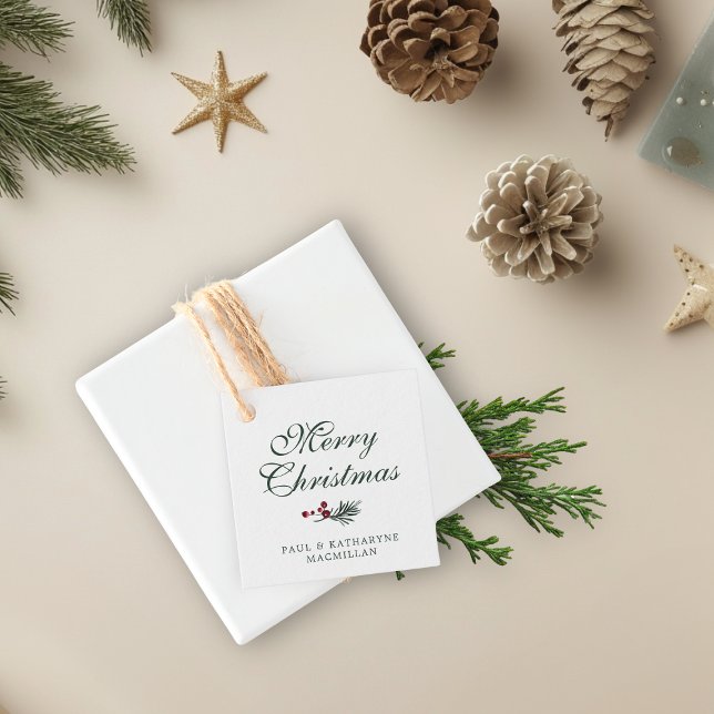Moderne Elegante Watercolor Botanische Weihnachten Geschenkanhänger (Modern Elegant Watercolor Botanical Christmas Favor Tags)