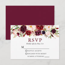 Moderne elegante Watercolor Burgund Blumenhochzeit