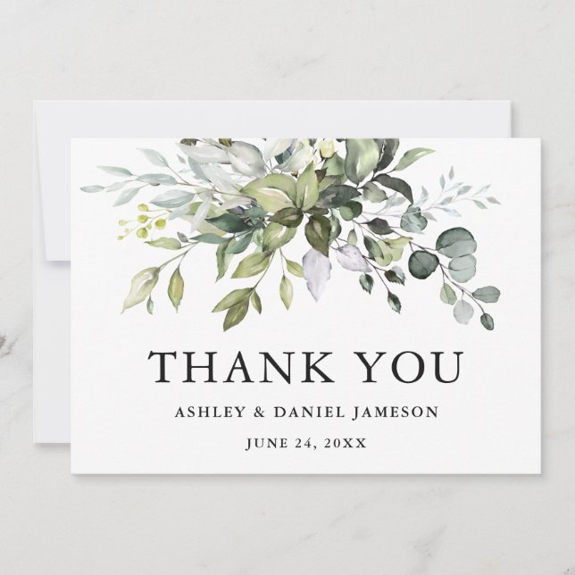 Moderne Elegante Watercolor Grüne Hochzeit Dankeskarte (Vorderseite)