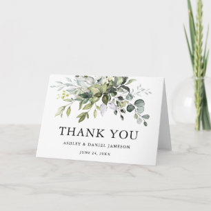 Moderne elegante Watercolor Grüne Hochzeit Dankeskarte