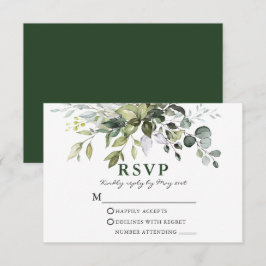 Moderne Elegante Watercolor Grüne Hochzeit RSVP Karte