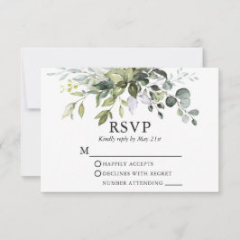 Moderne Elegante Watercolor Grüne Hochzeit RSVP Karte