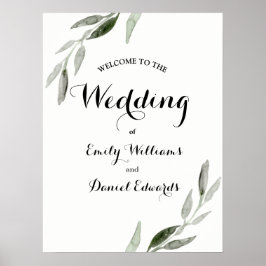 Moderne Elegante Watercolor Grüne Leaf Hochzeit Poster