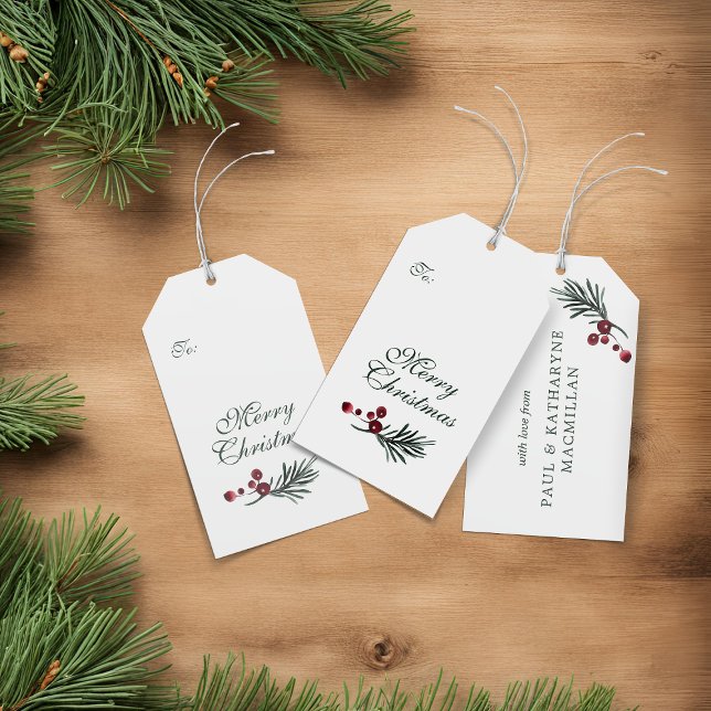 Moderne Elegante Watercolor Pinakothek Züst Geschenkanhänger (Modern Elegant Watercolor Pine Christmas Gift Tags)