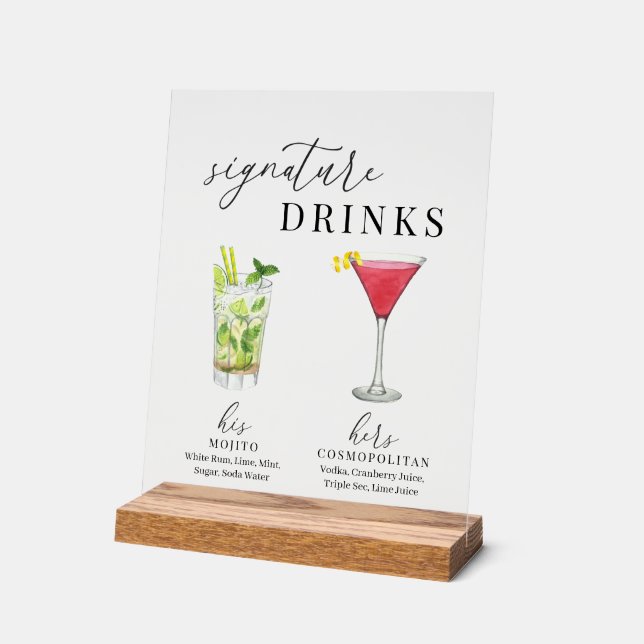 Moderne, elegante Watercolor Signature Drinks Acrylschild (Winkel)