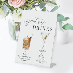 Moderne, elegante Watercolor Signature Drinks Sockelschild