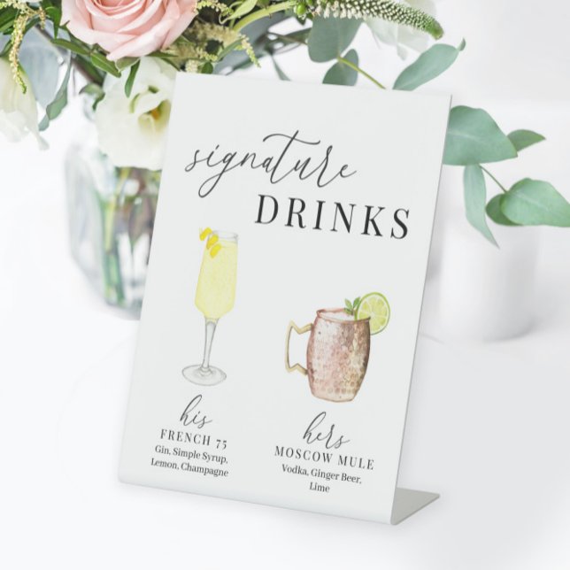Moderne, elegante Watercolor Signature Drinks Sockelschild (Von Creator hochgeladen)