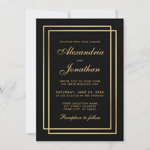 Moderne Elegante Wedding Gold Schwarz-weiße Einlad Einladung