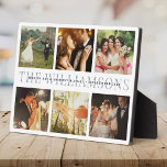Moderne Elegante Wedding Keepake Foto Collage Chic Fotoplatte<br><div class="desc">Eleganter und moderner Ehering-Sake,  dieses individuelle Name- und Dattel-Foto-Collage-Design machen eine schöne Ausstellung für Ihre Lieblingsfotos Ihres besonderen Tages. Gutes Geschenk für Neuvermählte oder Jubiläen! Das ist die staubblaue Typografie-Version.</div>