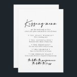 Moderne elegante Wedding Kissing Menu Game Card<br><div class="desc">Diese moderne elegante Hochzeitskissingkarte eignet sich ideal für einen rustikalen Hochzeitsempfang. Das einfache und elegante Design zeichnet sich durch klassische und extravagante Schriftzeichen in Schwarz und Weiß aus.</div>