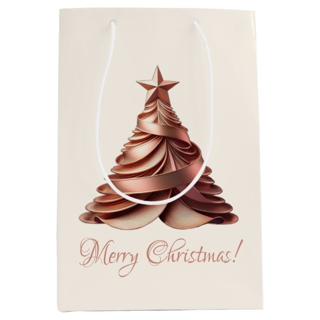 Moderne Elegante Weihnachtsbaum-Rose Gold- Mittlere Geschenktüte (Vorderseite)