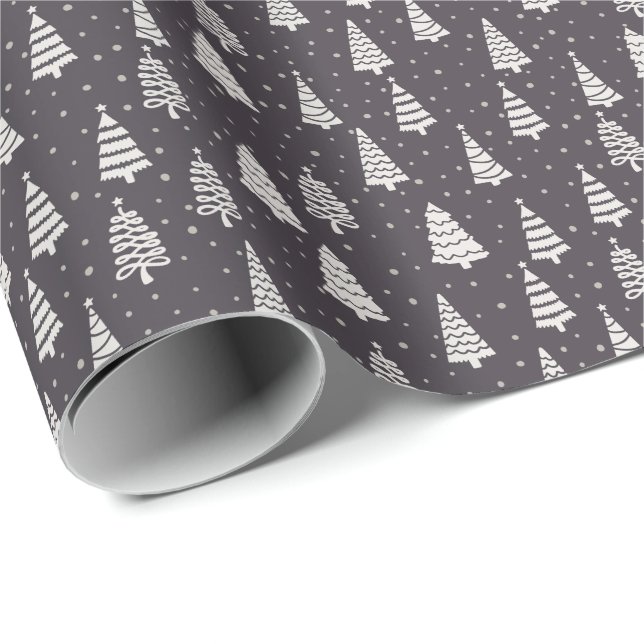 Moderne elegante Weihnachtsbäume Snow Blue-Geschen Geschenkpapier (Rolleneckpunkt)