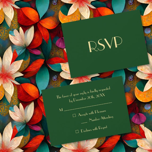 Moderne elegante Weihnachtsfeier Gold Green RSVP Karte (Modern Elegant Christmas Holiday Party Gold Green RSVP Card)