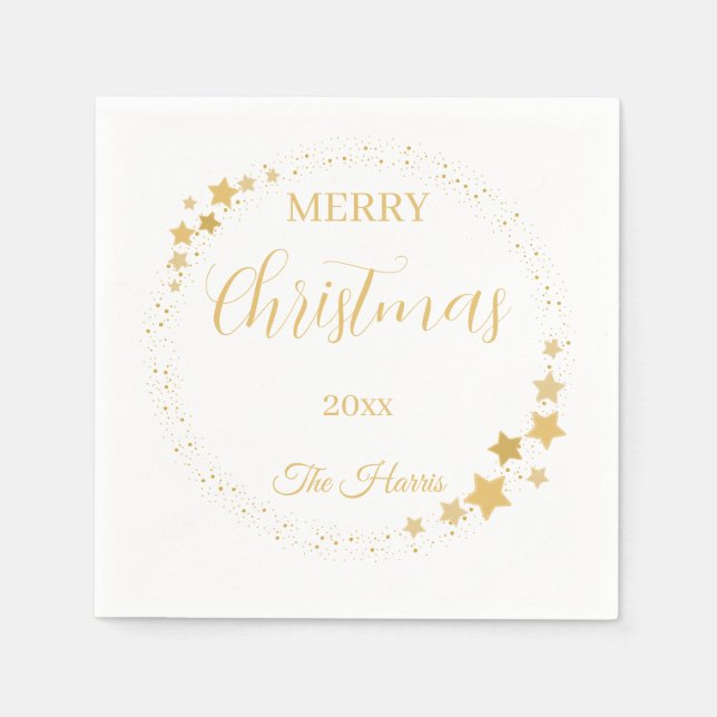 Moderne, elegante Weihnachtsgoldsterne Serviette (Vorderseite)