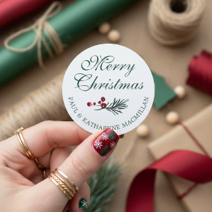 Moderne elegante Weihnachtskiefer Grünpflanzen Runder Aufkleber