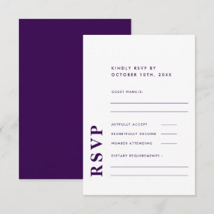 Moderne, elegante Weiß- und Lila Einfache Hochzeit RSVP Karte
