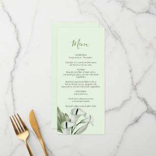 Moderne elegante weiße Calla-Lilien-Hochzeit Menükarte