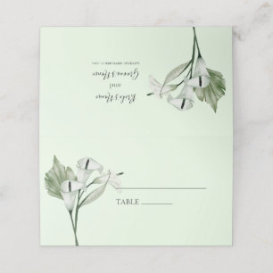 Moderne elegante weiße Calla-Lilien-Hochzeit Platzkarte