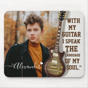 Moderne elegante weiße E-Gitarre Foto & Name Mousepad