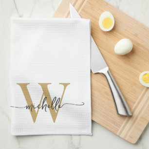 Moderne Elegante Weiße Gold-Initialen Namensschrif Geschirrtuch