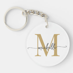 Moderne Elegante Weiße Gold-Initialen Namensschrif Schlüsselanhänger