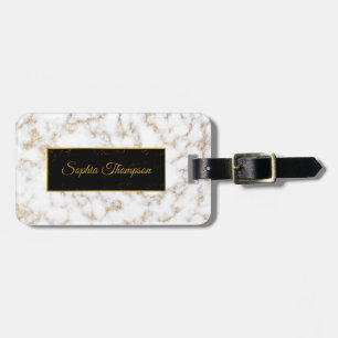 Moderne elegante weiße Goldmarmor Name Gepäckmarke Gepäckanhänger