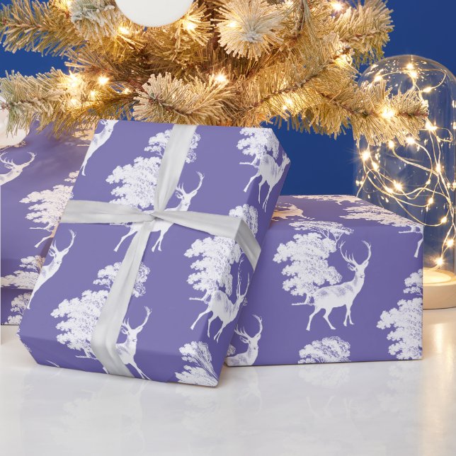 Moderne elegante Weiße Hirschwald Periwinkle Geschenkpapier (Feiertage)