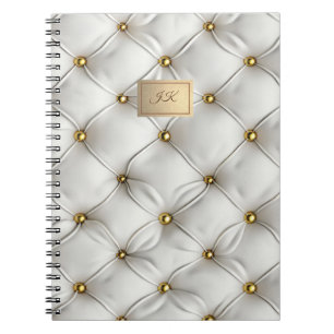 Moderne elegante weiße Leder-Tufting-Gold Notizblock