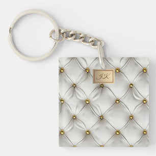 Moderne elegante weiße Leder-Tufting-Gold Schlüsselanhänger