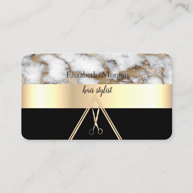 Moderne elegante weiße Marmorfarbe Schwarz, Gold,  Visitenkarte (Vorderseite)