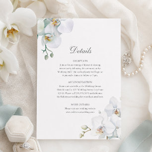 Moderne elegante weiße Orchideen Hochzeitsdetails Einladung