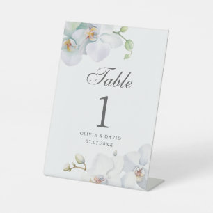 Moderne elegante weiße Orchideen-Hochzeitstisch-Nu Sockelschild