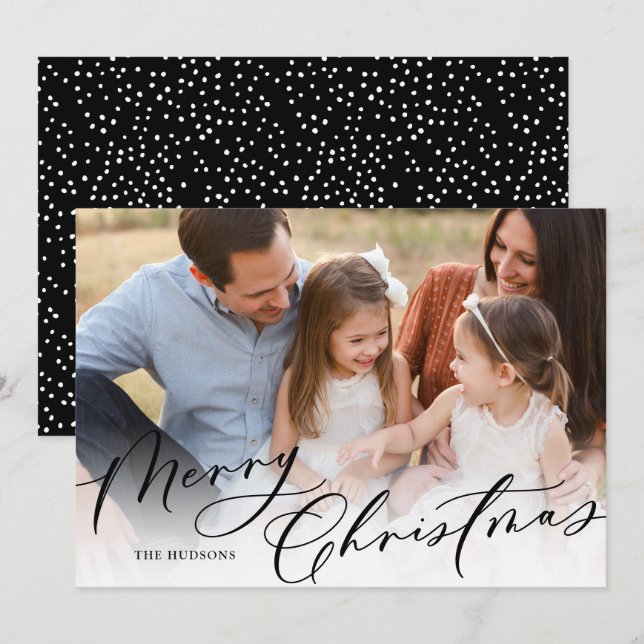 Moderne elegante weiße Schrift Frohe Weihnachten (Vorne/Hinten)