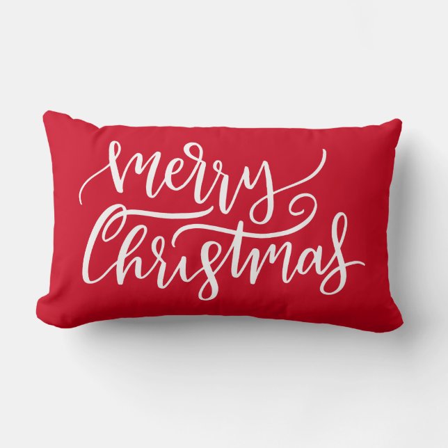 Moderne elegante weiße Schrift Frohe Weihnachten R Lendenkissen (Vorderseite)