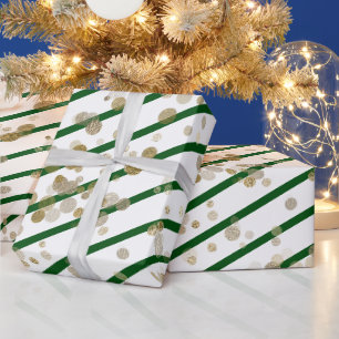 Moderne elegante weiße Streifen Gold Punkte Geschenkpapier