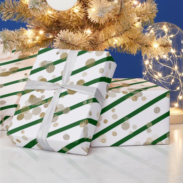 Moderne elegante weiße Streifen Gold Punkte Geschenkpapier (Feiertage)
